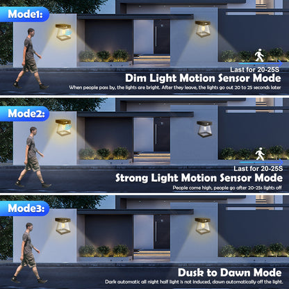 Motion Sensor Solar Porch Lights, Outdoor Wall Lanterns Light 3 Lighting Modes, Waterproof Gate Light for Yard Patio