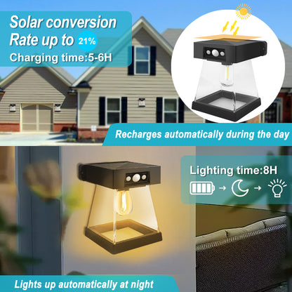 Motion Sensor Solar Porch Lights, Outdoor Wall Lanterns Light 3 Lighting Modes, Waterproof Gate Light for Yard Patio