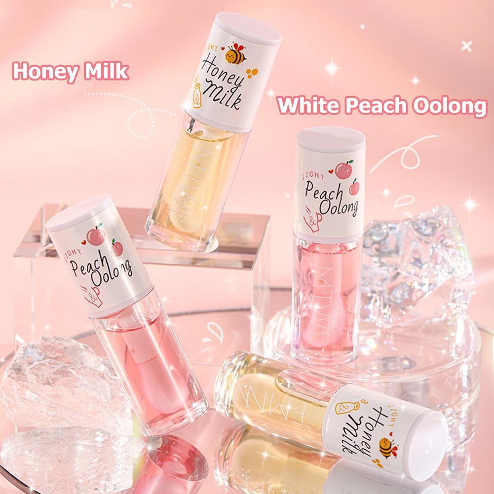 Honey Peach Lip Oil Long Lasting Hydrating Lip Tint Nonsticky Moisturizing Lip Plumper Serum Make U 1