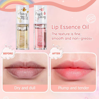 Honey Peach Lip Oil Long Lasting Hydrating Lip Tint Nonsticky Moisturizing Lip Plumper Serum Make U 3