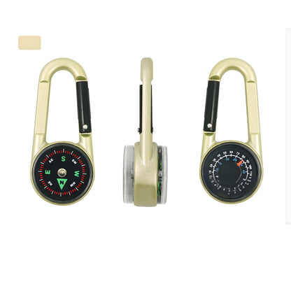 3-in-1 Compass Thermometer Carabiner Clip – Double-Sided Metal Keyring for Outdoor Hiking & Survival