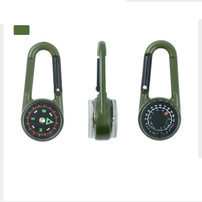 3-in-1 Compass Thermometer Carabiner Clip – Double-Sided Metal Keyring for Outdoor Hiking & Survival