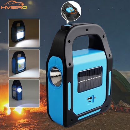 3 in 1 Solar COB Camping Lantern USB Rechargeable, LED Emergency Flashlight, Outdoor Power Bank, 3 Light Modes