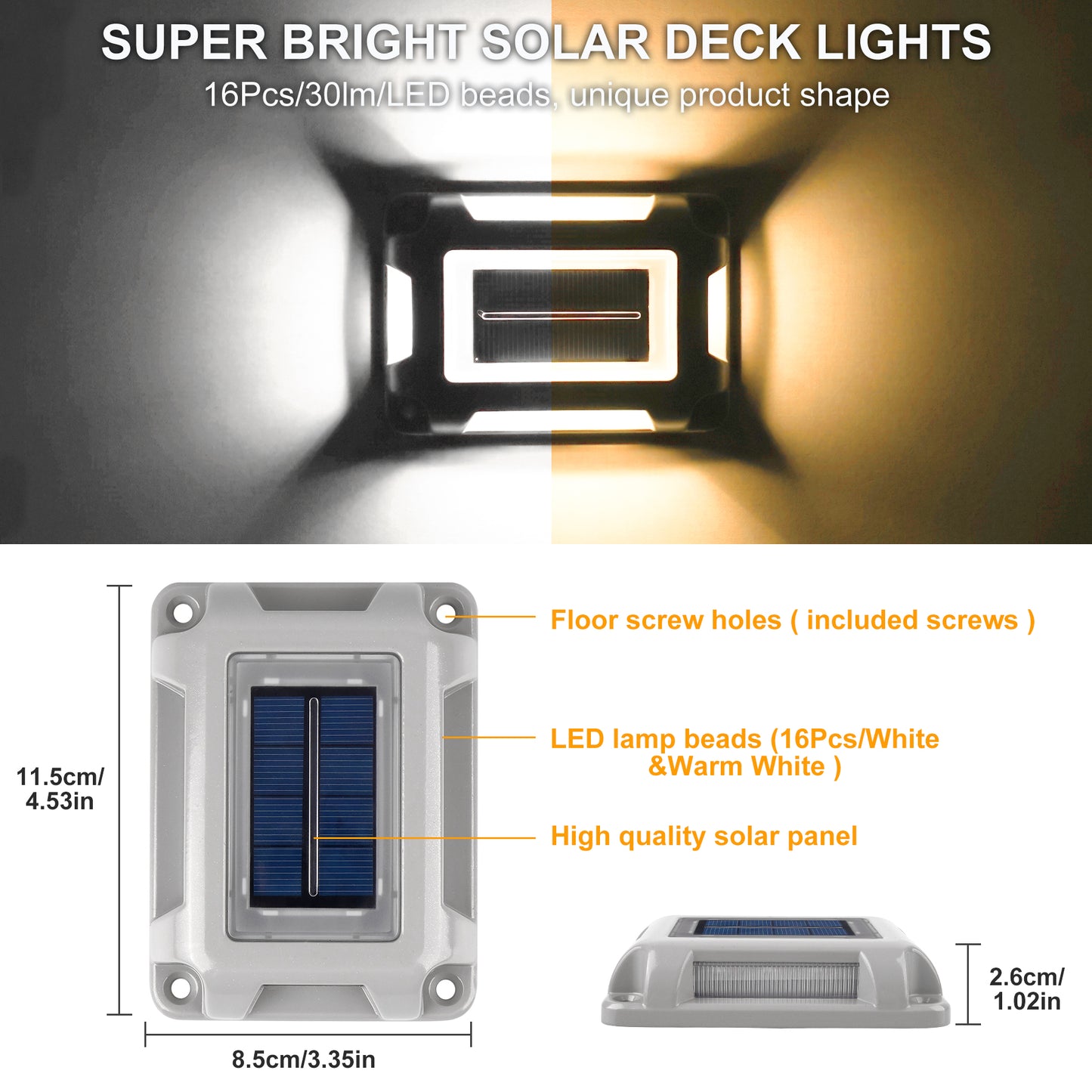 16LEDs Rectangle Solar Ground Light, IP65 Waterproof Driveway Marker, Step Light for Deck Pathway Garden