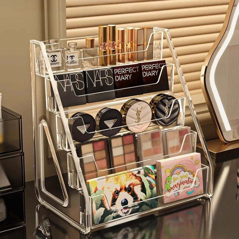 Stepped Acrylic Cosmetics Storage Box Organizer, Large Clear Makeup Layers Tray for Lipstick, Eyeshadow & Dressing Table