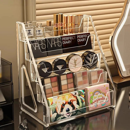 Stepped Acrylic Cosmetics Storage Box Organizer, Large Clear Makeup Layers Tray for Lipstick, Eyeshadow & Dressing Table