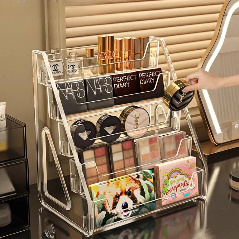 Stepped Acrylic Cosmetics Storage Box Organizer, Large Clear Makeup Layers Tray for Lipstick, Eyeshadow & Dressing Table