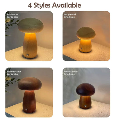 Wooden Mushroom Night Light Rechargeable Stepless Dimming Bedside Lamp With 3 Color Modes 1