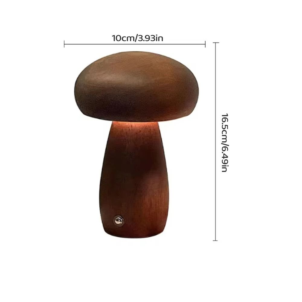 Wooden Mushroom Night Light Rechargeable Stepless Dimming Bedside Lamp With 3 Color Modes 7