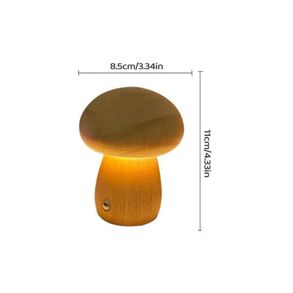 Wooden Mushroom Night Light Rechargeable Stepless Dimming Bedside Lamp With 3 Color Modes 8