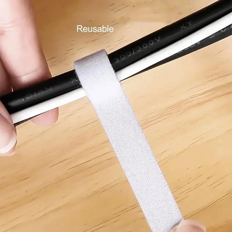 5M Cable Manager Reusable Velcro Cable Tie, Nylon Wire Organizer, Free Cut Desk Cable Binding Tape for Data Wire Storage