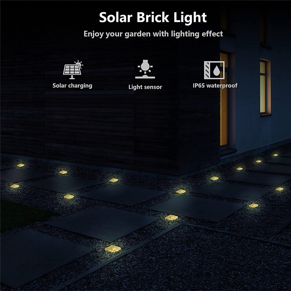 Outdoor Solar Brick Ice Cube Light Waterproof LED Landscape Lamp, Step Path Pathway Garden Yard Party Christmas Lighting