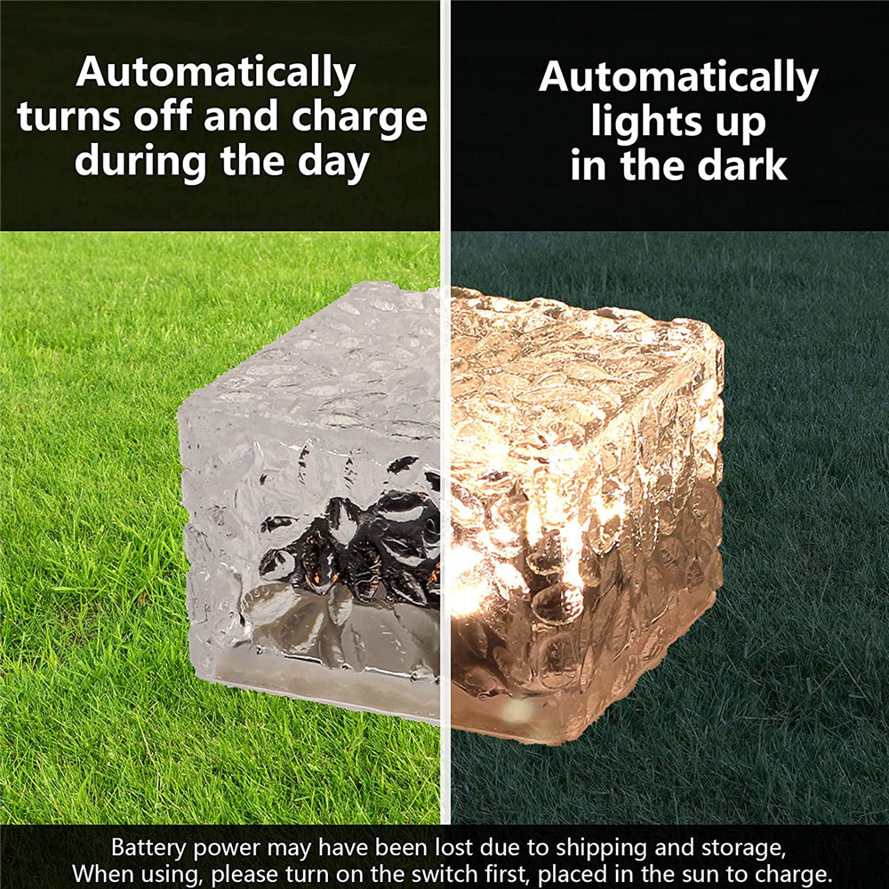 Outdoor Solar Brick Ice Cube Light Waterproof LED Landscape Lamp, Step Path Pathway Garden Yard Party Christmas Lighting