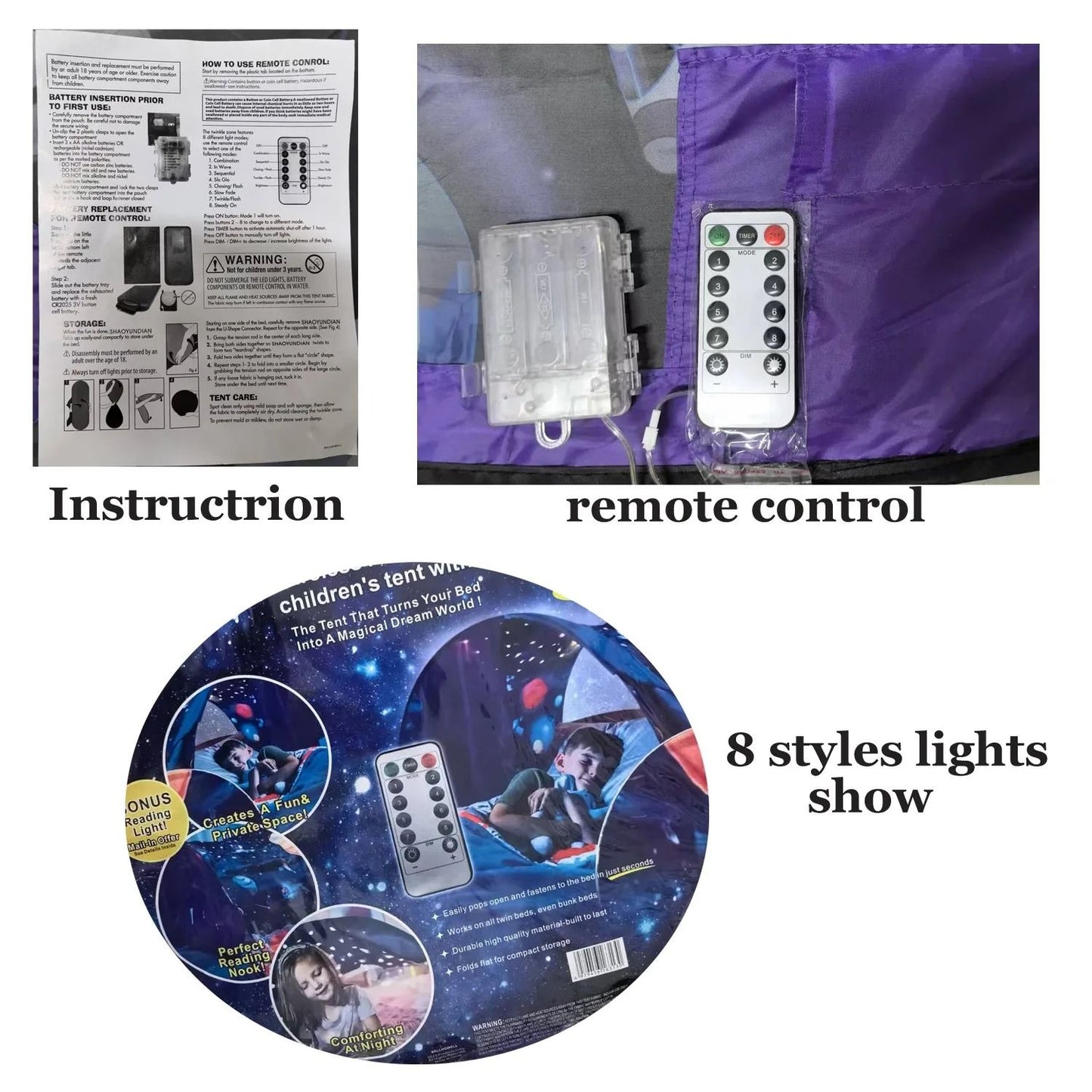 Dream Tent With Light Show And Storage Pocket For Kids Bed 3