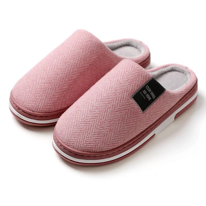 Winter Cotton Slippers For Men And Women Non Slip Indoor Slides Plush Warm Couple Flats Shoes 8