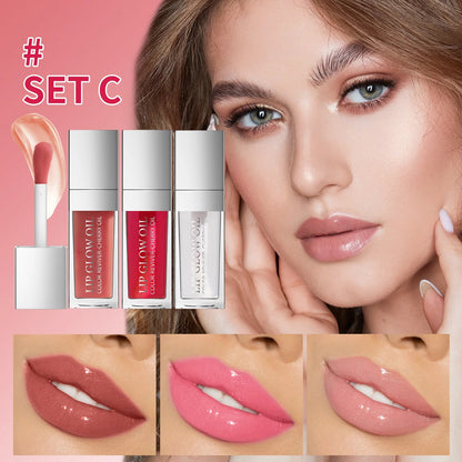 Crystal Jelly Moisturizing Lip Oil Set, Plumping Lip Gloss Makeup, Sexy Plump Lip Glow Oil, Tinted Lip Plumper Set
