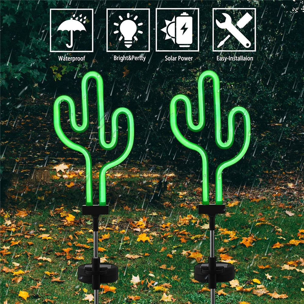 Flamingo Cactus Solar Garden Landscape Light, LED Neon Sign Lawn Decor, Outdoor Garden Night Lamp