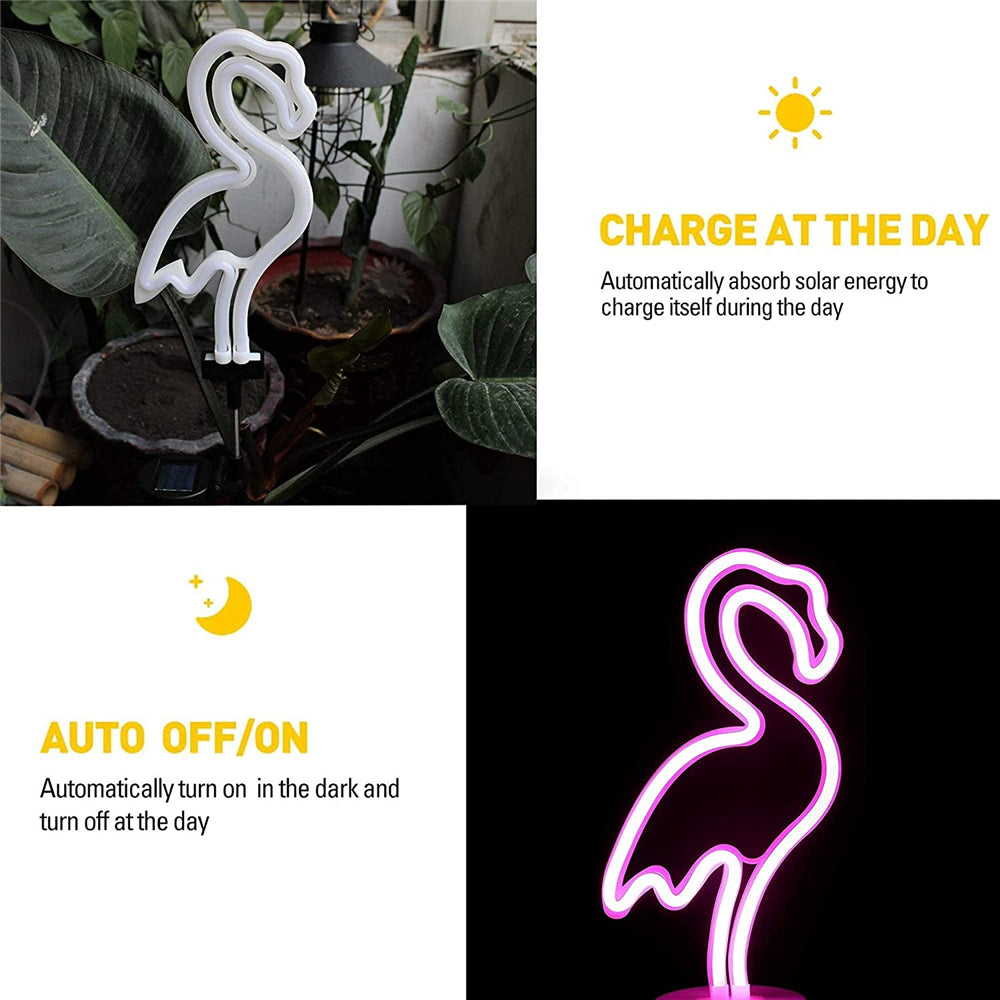 Flamingo Cactus Solar Garden Landscape Light, LED Neon Sign Lawn Decor, Outdoor Garden Night Lamp