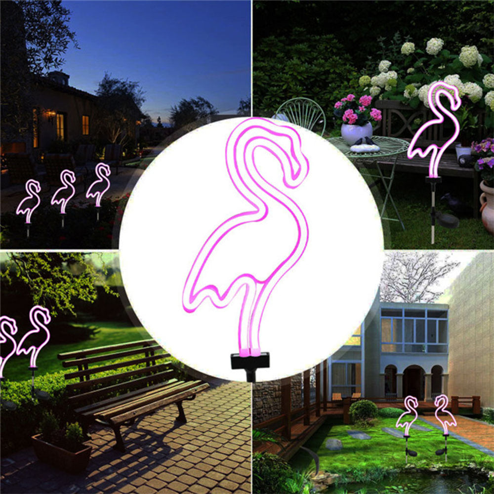 Flamingo Cactus Solar Garden Landscape Light, LED Neon Sign Lawn Decor, Outdoor Garden Night Lamp