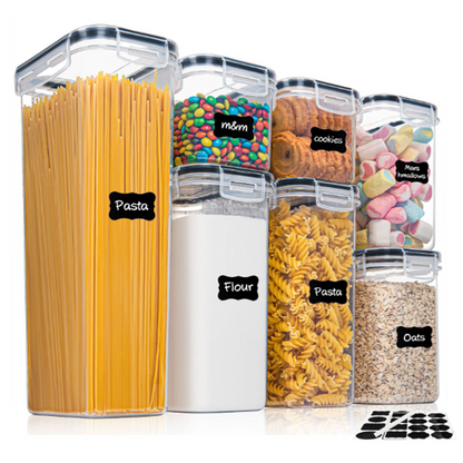 7-Piece Kitchen Food Storage Containers Set, BPA-Free Plastic Airtight Storage Box with 10 Stickers Pen, Organize