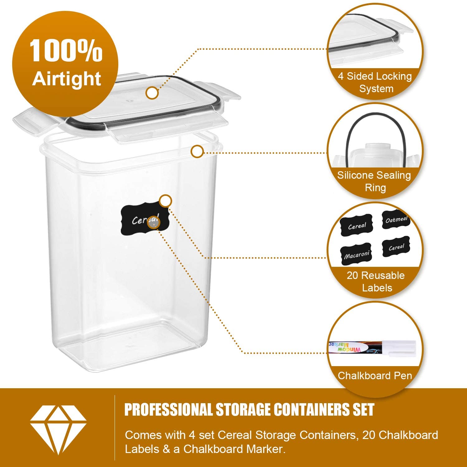 7-Piece Kitchen Food Storage Containers Set, BPA-Free Plastic Airtight Storage Box with 10 Stickers Pen, Organize