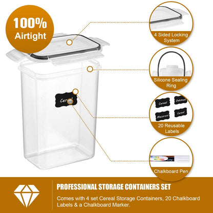 7-Piece Kitchen Food Storage Containers Set, BPA-Free Plastic Airtight Storage Box with 10 Stickers Pen, Organize