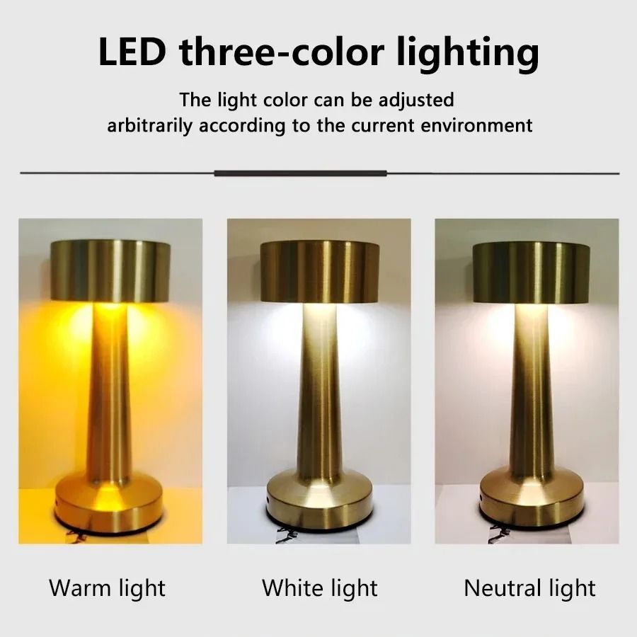LED Touch Table Lamp Rechargeable Retro Metal Desk Light For Bedroom Coffee Shop Or Study Decor Lig 3