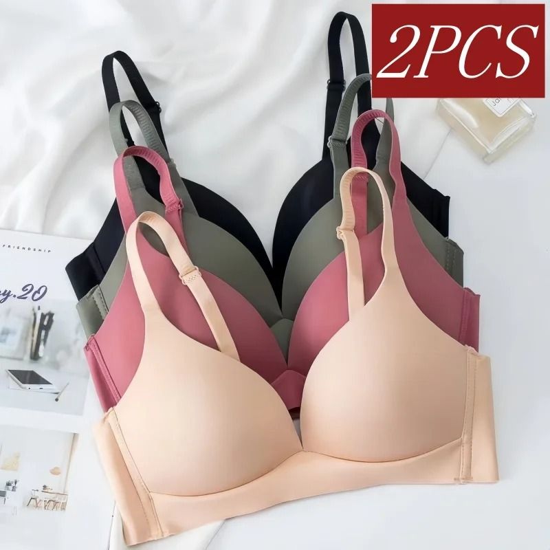 2Pcs Seamless Glossy Push Up Bras for Women Soft Bralette Lingerie Non Wire Comfortable Support S to XXL