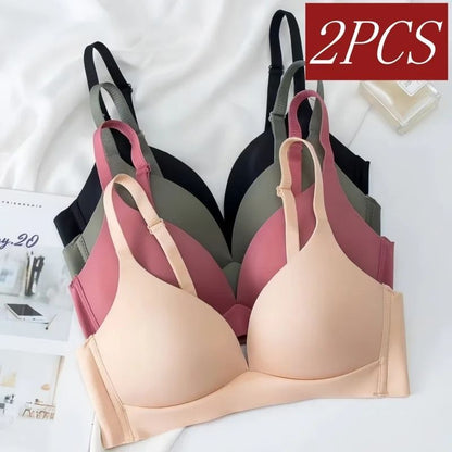 2Pcs Seamless Glossy Push Up Bras for Women Soft Bralette Lingerie Non Wire Comfortable Support S to XXL