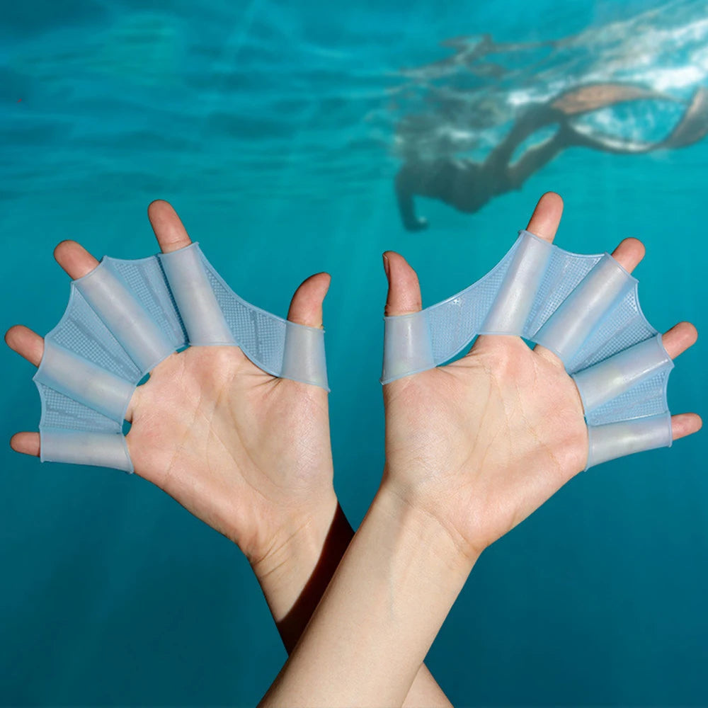 Silicone Hand Webbed Gloves Paddles, Swim Flippers for Training, Finger Fins for Men, Women & Children