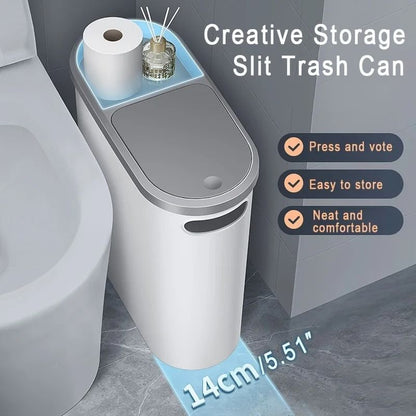 Slim 10L Press Lid Bathroom Trash Can with Lid for Kitchen Bedroom Gap Storage Waste Bin with Space Saving Design
