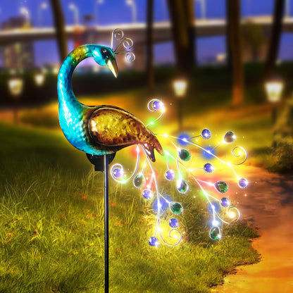 Solar Peacock Garden Light for Garden Paths, Metal Handicraft Decor, Outdoor Lighting with Artificial Gems