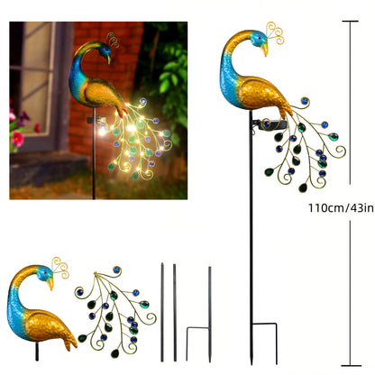 Solar Peacock Garden Light for Garden Paths, Metal Handicraft Decor, Outdoor Lighting with Artificial Gems