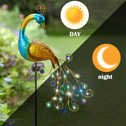 Solar Peacock Garden Light for Garden Paths, Metal Handicraft Decor, Outdoor Lighting with Artificial Gems