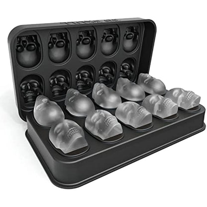 Skull Ice Cube Mold for Whiskey – 10-Cavity Silicone Ice Machine Tray with Funnel for Baking & Cocktails