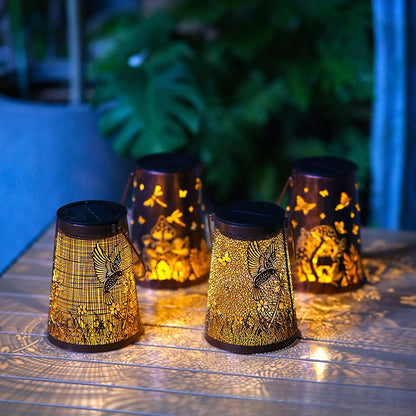 LED Solar Hollow Iron Lantern Outdoor Light, Garden Courtyard Projection, Decorative Hanging Lawn Atmosphere Lamp