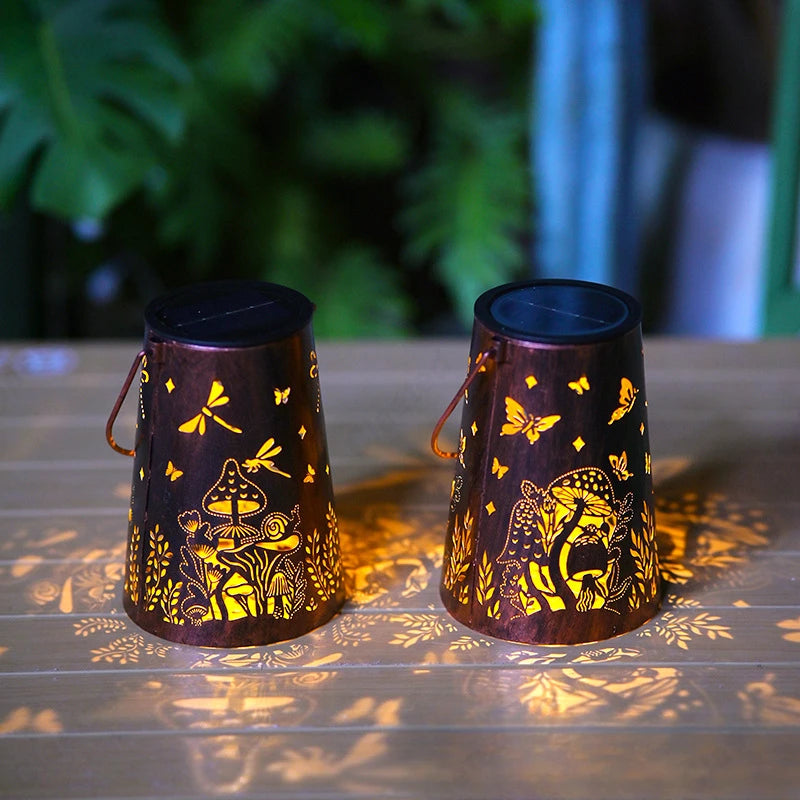 LED Solar Hollow Iron Lantern Outdoor Light, Garden Courtyard Projection, Decorative Hanging Lawn Atmosphere Lamp