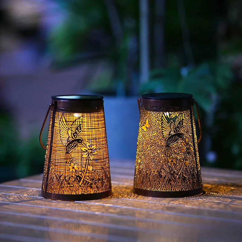 LED Solar Hollow Iron Lantern Outdoor Light, Garden Courtyard Projection, Decorative Hanging Lawn Atmosphere Lamp