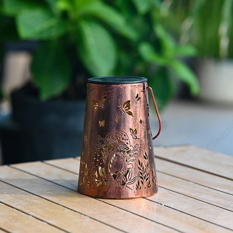 LED Solar Hollow Iron Lantern Outdoor Light, Garden Courtyard Projection, Decorative Hanging Lawn Atmosphere Lamp