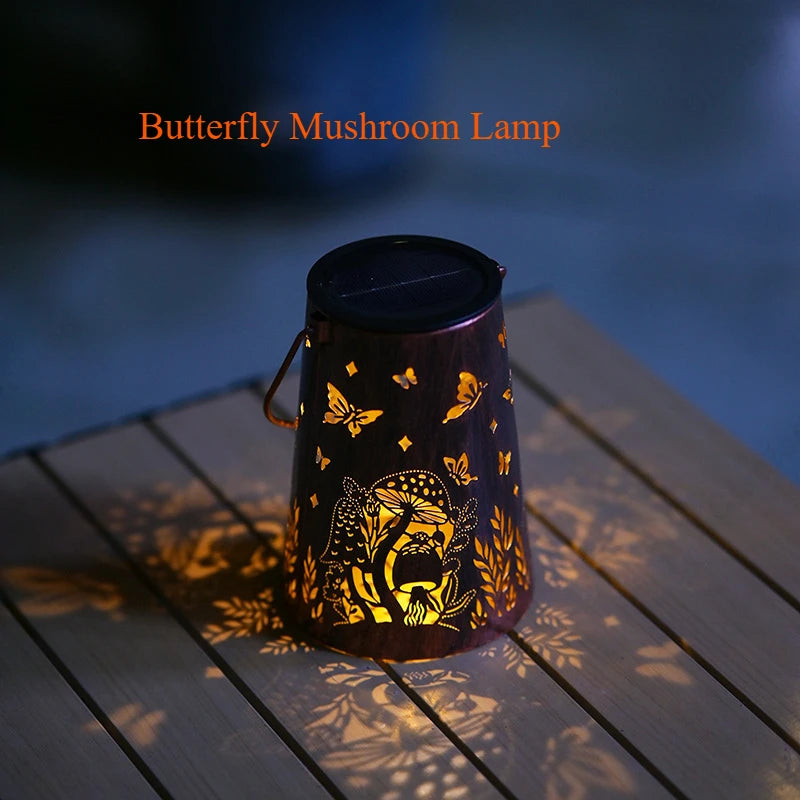 LED Solar Hollow Iron Lantern Outdoor Light, Garden Courtyard Projection, Decorative Hanging Lawn Atmosphere Lamp