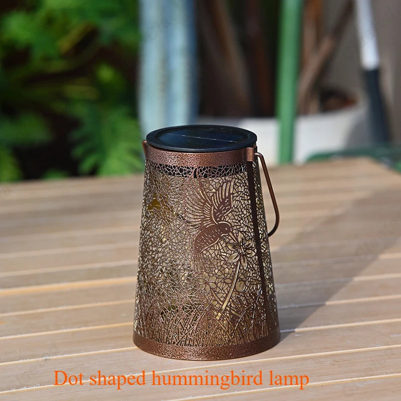 LED Solar Hollow Iron Lantern Outdoor Light, Garden Courtyard Projection, Decorative Hanging Lawn Atmosphere Lamp