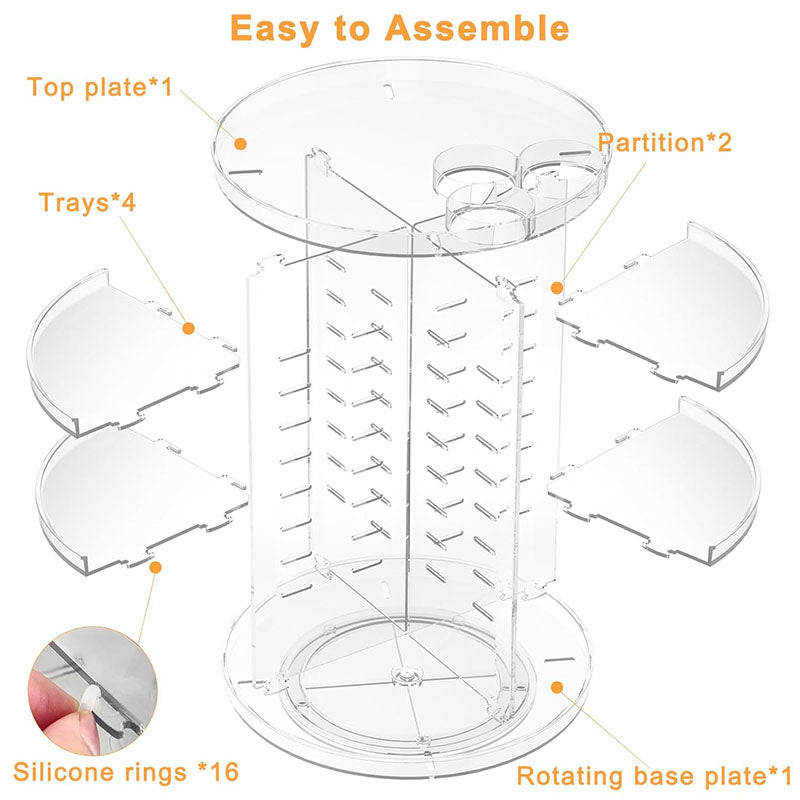 360° Rotating Makeup Organizer, Cosmetic Display Case with Brush Holder & Perfume Tray Storage Carousel for Vanity
