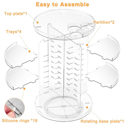 360° Rotating Makeup Organizer, Cosmetic Display Case with Brush Holder & Perfume Tray Storage Carousel for Vanity
