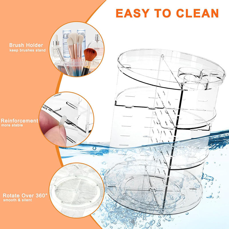 360° Rotating Makeup Organizer, Cosmetic Display Case with Brush Holder & Perfume Tray Storage Carousel for Vanity