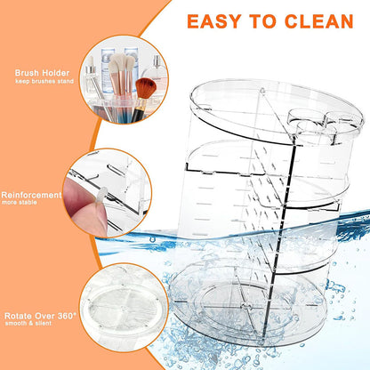 360° Rotating Makeup Organizer, Cosmetic Display Case with Brush Holder & Perfume Tray Storage Carousel for Vanity
