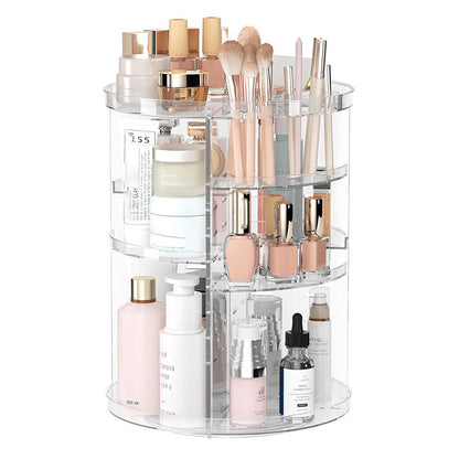 360° Rotating Makeup Organizer, Cosmetic Display Case with Brush Holder & Perfume Tray Storage Carousel for Vanity