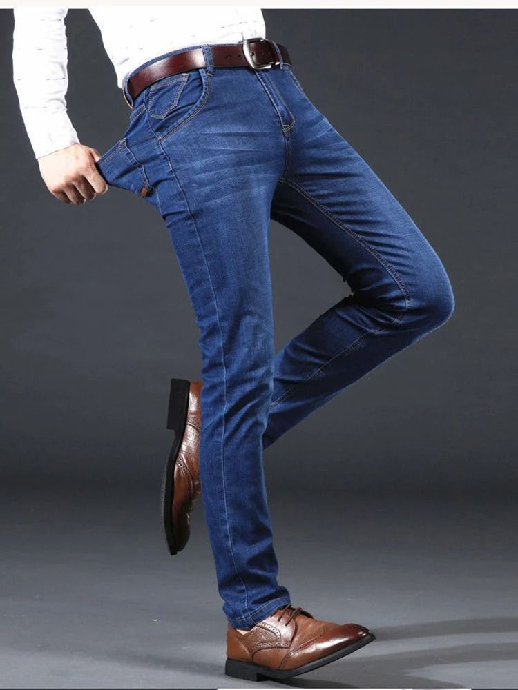 Men Stretch Slim Fit Casual Pants Comfortable Business Style Soft Straight Denim Look Trousers 2