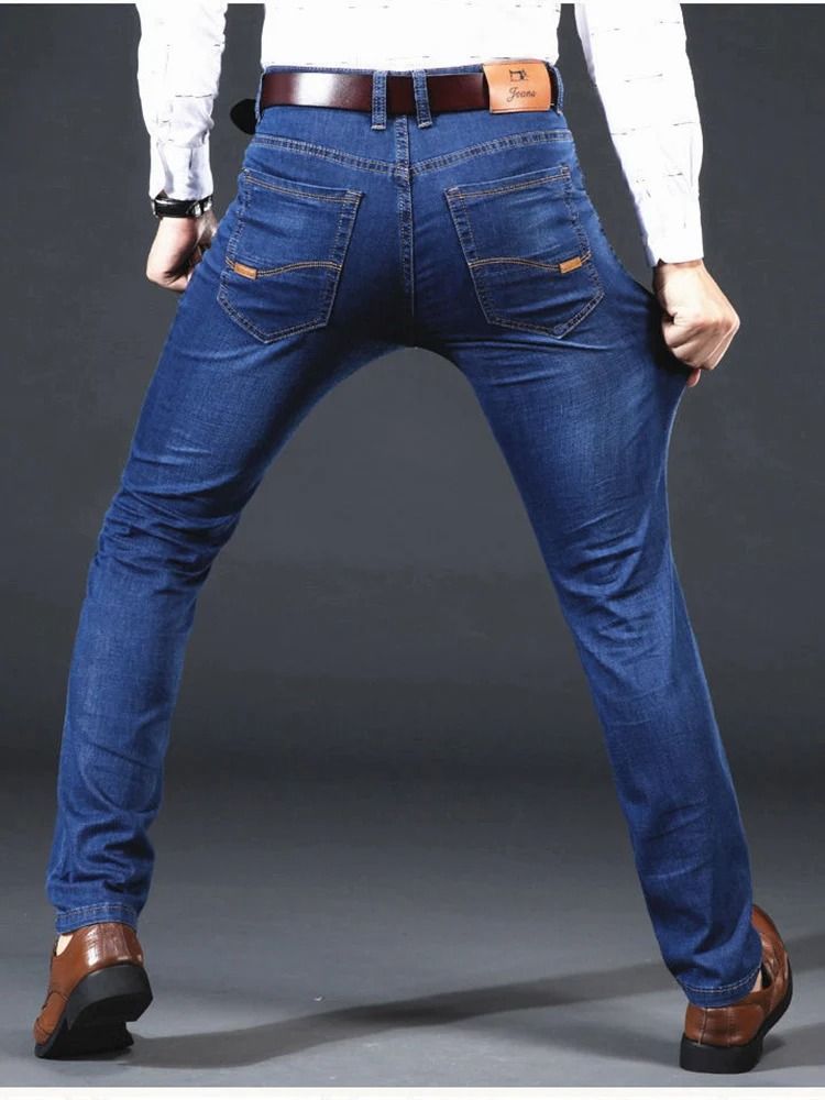 Men Stretch Slim Fit Casual Pants Comfortable Business Style Soft Straight Denim Look Trousers 3