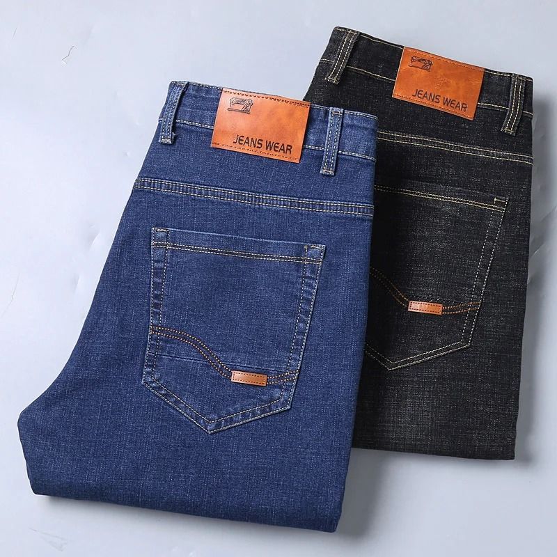 Men Stretch Slim Fit Casual Pants Comfortable Business Style Soft Straight Denim Look Trousers 5