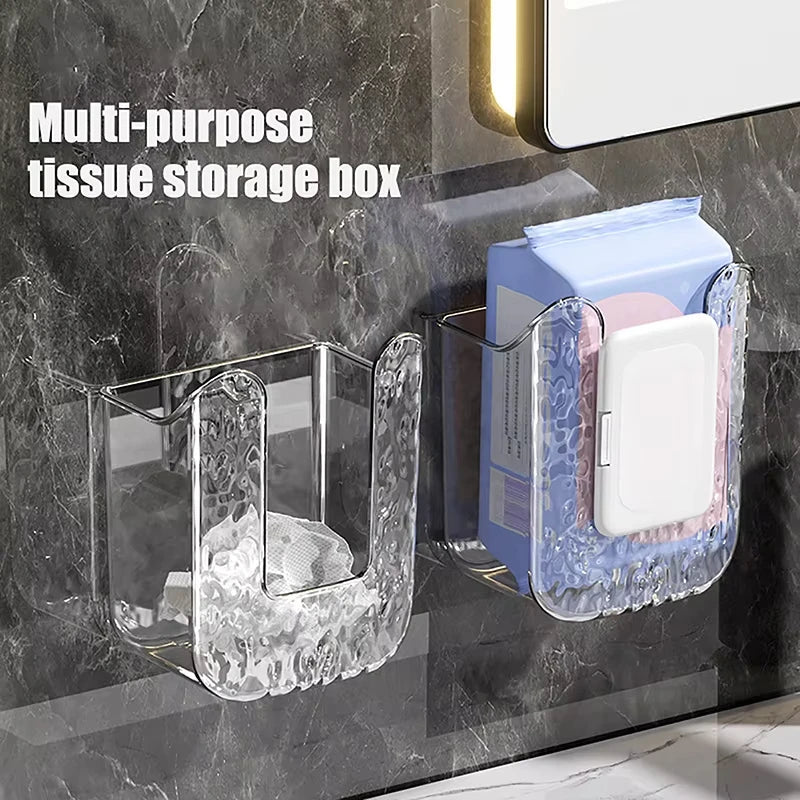 Tissue Box Bathroom Wall Mounted, Strong Adhesion, Large Opening Wet Wipes Holder with Heavy-Duty PET Design